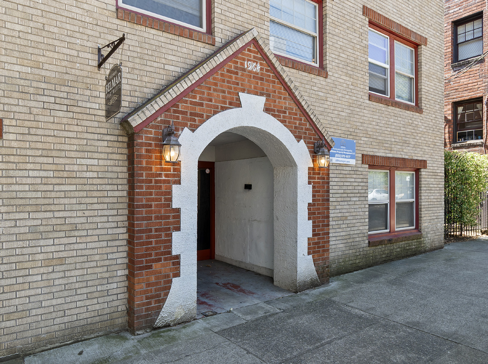 Architectural detail of the brick facade